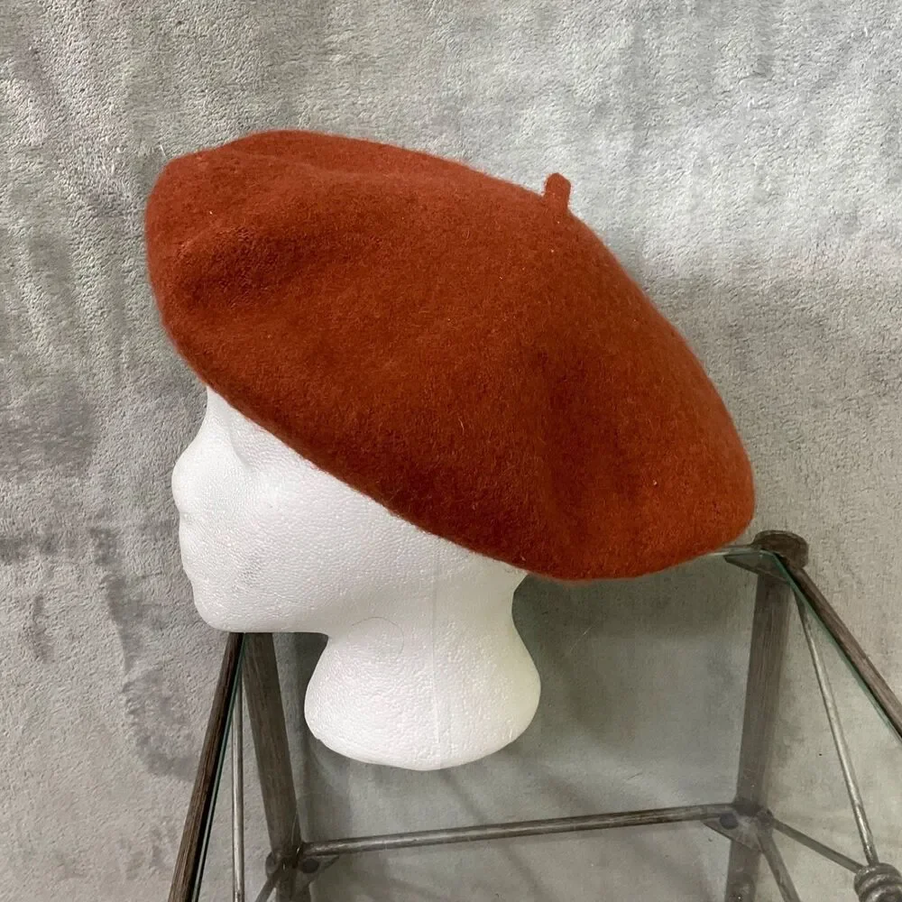 Wool Beret Hat Classic French Parisian Artist Style Felt Winter Cap OSFM Rust